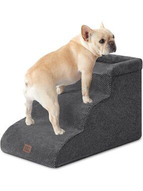Curved 3-Step Dog Stairs for Couch, Pet Ramp for Small Dogs, Grey 14" Height